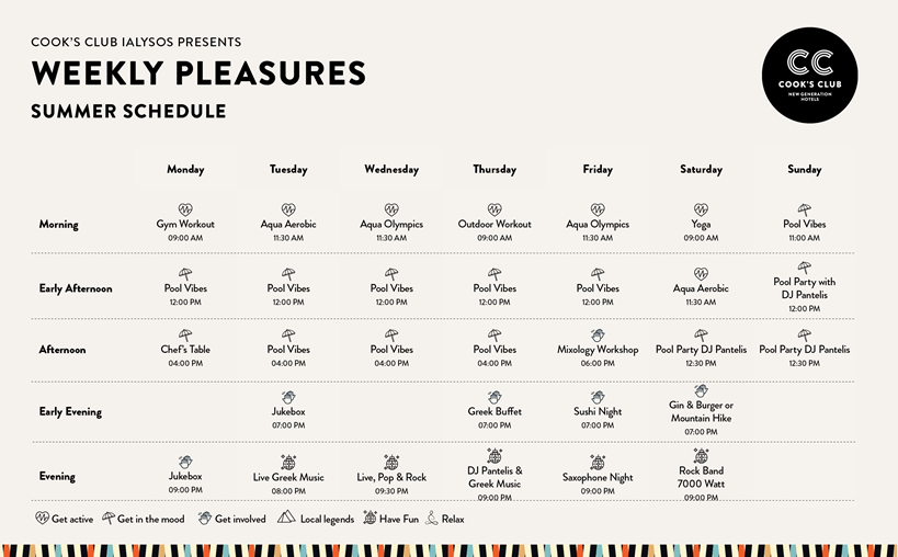 Weekly Pleasures Schedule Ialysos 