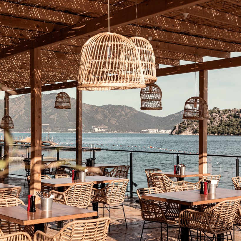 Cooks Club Adakoy Cantina Restaurant View Looking Out Over The Dining Tables To The Sea