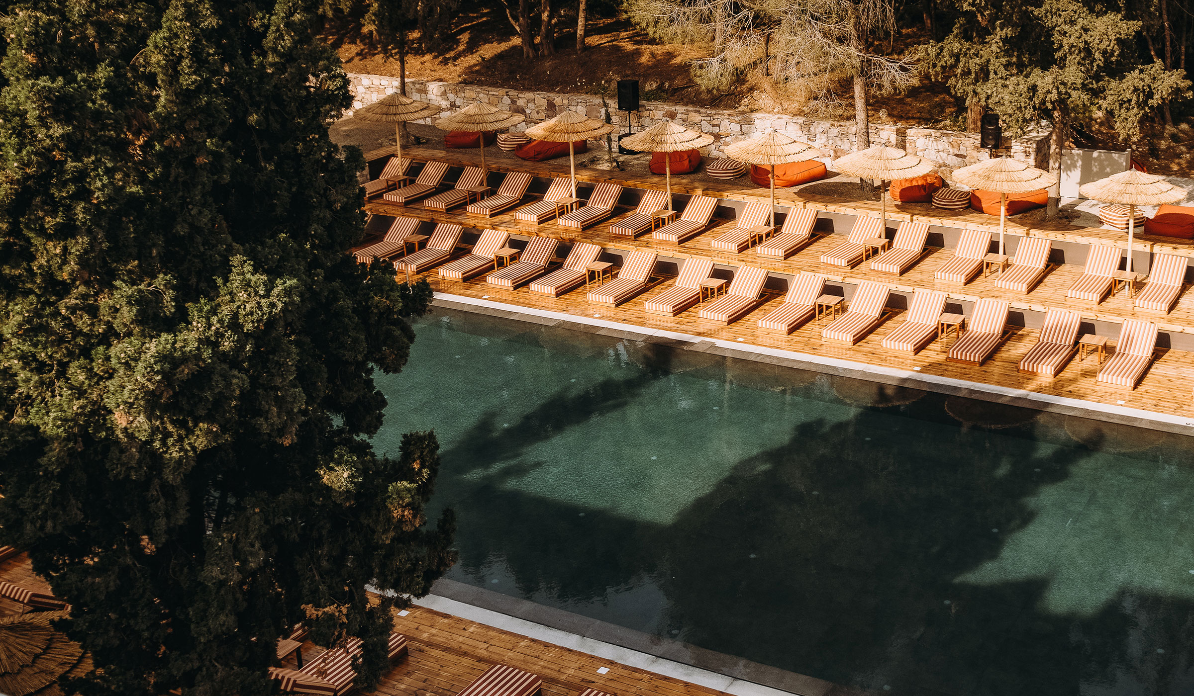 Cook's Club Ialysos pool view from high angle looking down from trees